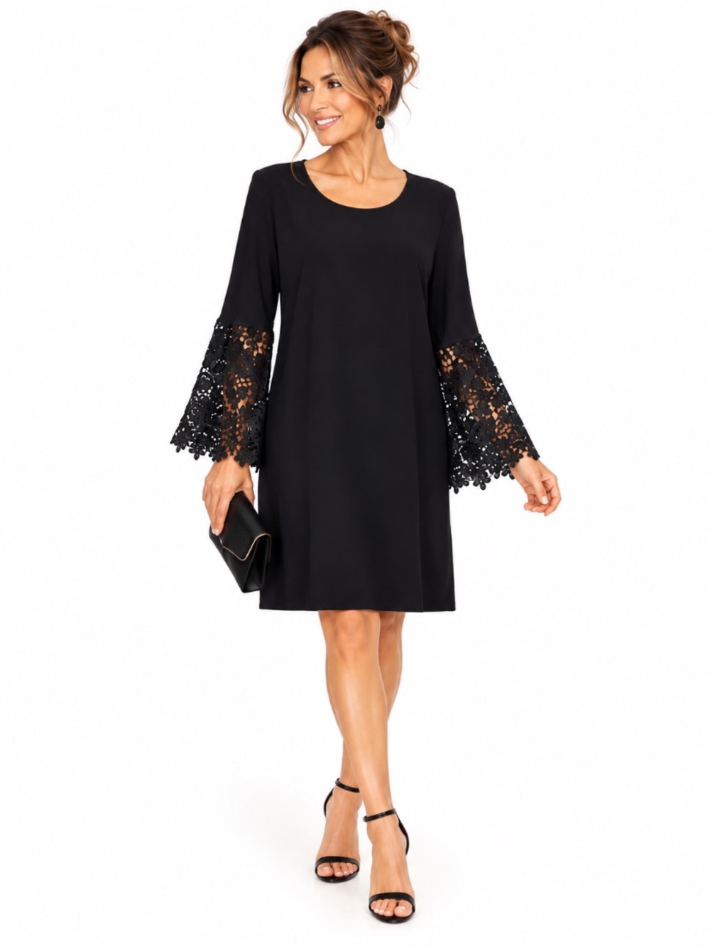 Alfani "NEW" Black Floral Lace Bell Sleeve Romantic Elegant Dress Size 24W